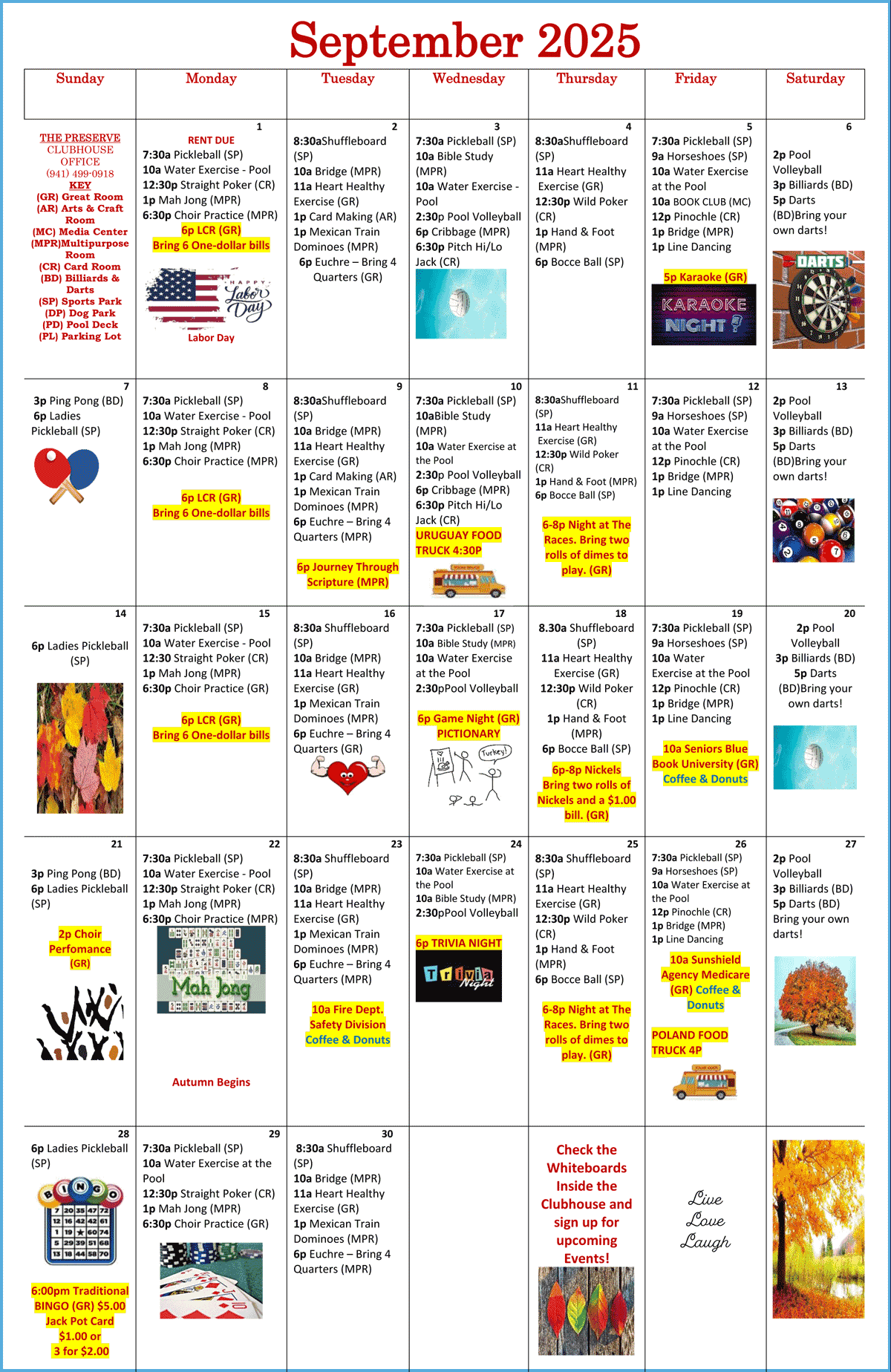 September Activities Calendar