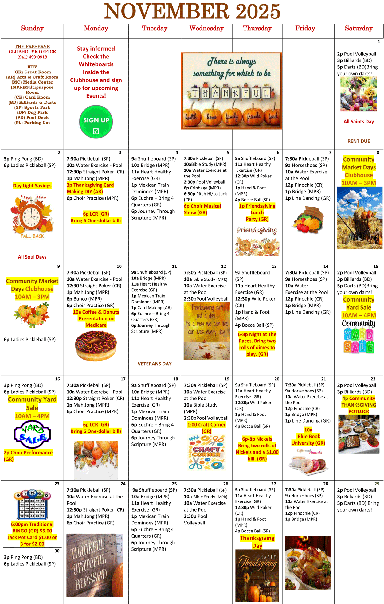 November Activities Calendar